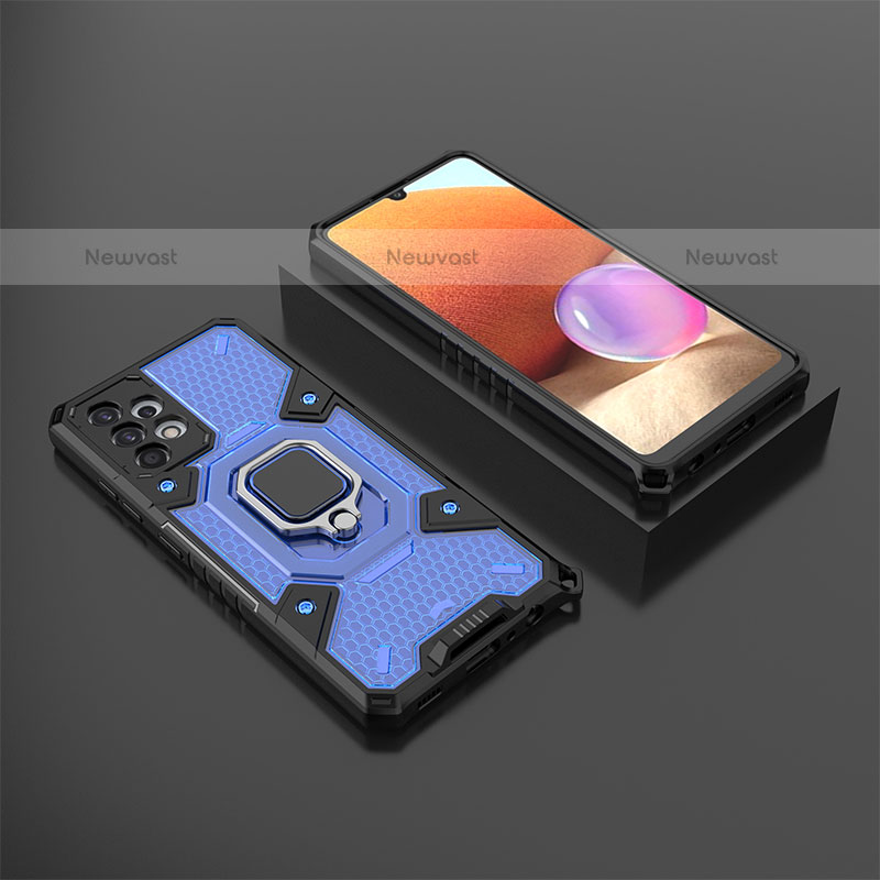 Silicone Matte Finish and Plastic Back Cover Case with Magnetic Finger Ring Stand S03 for Samsung Galaxy M32 5G