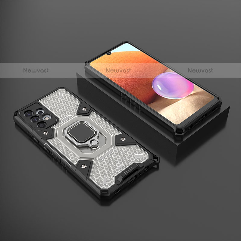 Silicone Matte Finish and Plastic Back Cover Case with Magnetic Finger Ring Stand S03 for Samsung Galaxy M32 5G