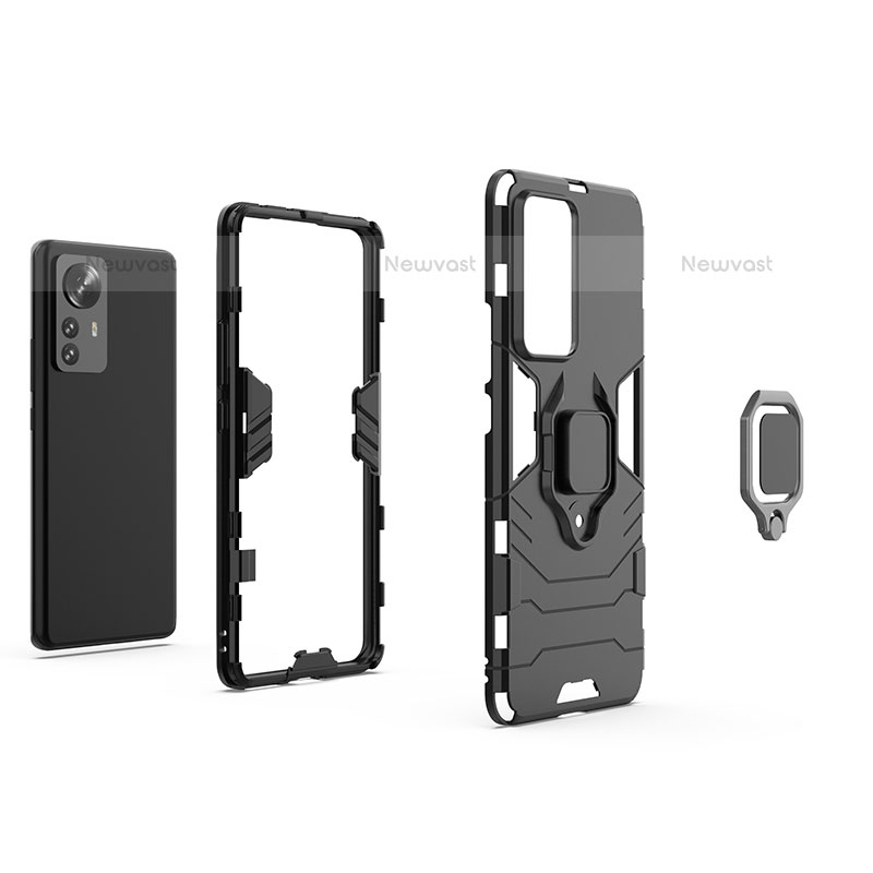 Silicone Matte Finish and Plastic Back Cover Case with Magnetic Finger Ring Stand S03 for Xiaomi Mi 12S 5G
