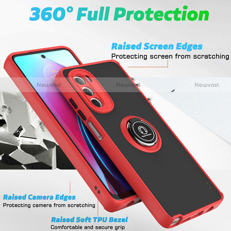 Silicone Matte Finish and Plastic Back Cover Case with Magnetic Finger Ring Stand S04 for Motorola Moto G Stylus (2022) 4G