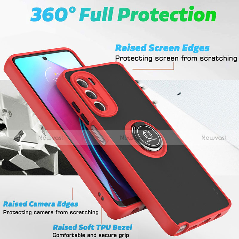 Silicone Matte Finish and Plastic Back Cover Case with Magnetic Finger Ring Stand S04 for Motorola Moto G Stylus (2022) 5G