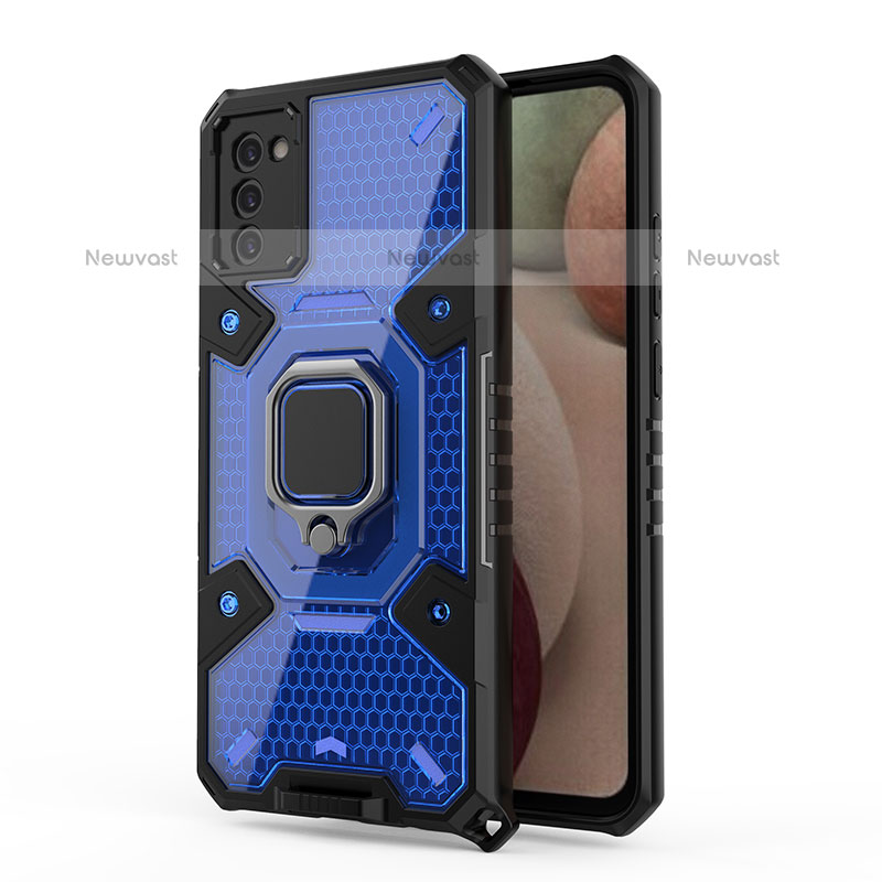 Silicone Matte Finish and Plastic Back Cover Case with Magnetic Finger Ring Stand S04 for Samsung Galaxy A02s