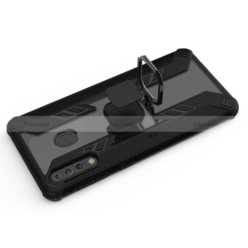 Silicone Matte Finish and Plastic Back Cover Case with Magnetic Finger Ring Stand S04 for Samsung Galaxy A40s