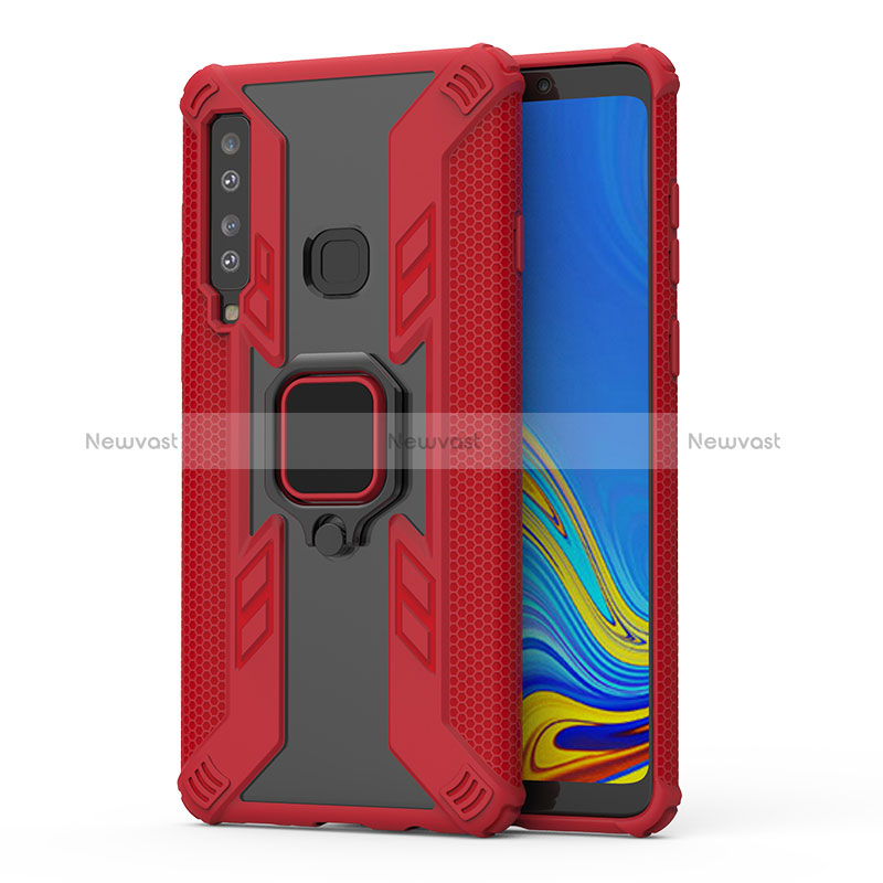 Silicone Matte Finish and Plastic Back Cover Case with Magnetic Finger Ring Stand S04 for Samsung Galaxy A9 (2018) A920