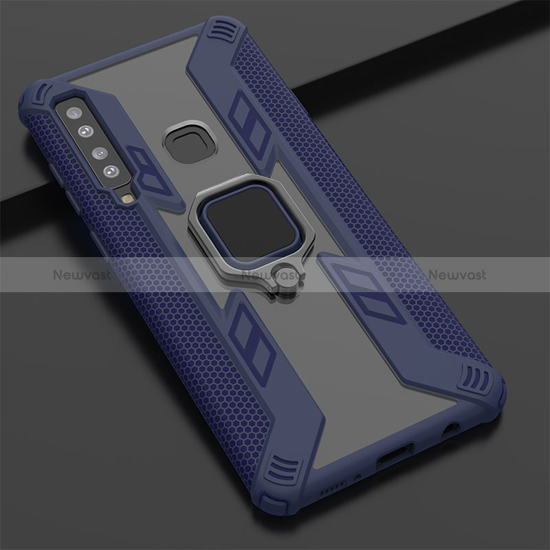 Silicone Matte Finish and Plastic Back Cover Case with Magnetic Finger Ring Stand S04 for Samsung Galaxy A9 (2018) A920