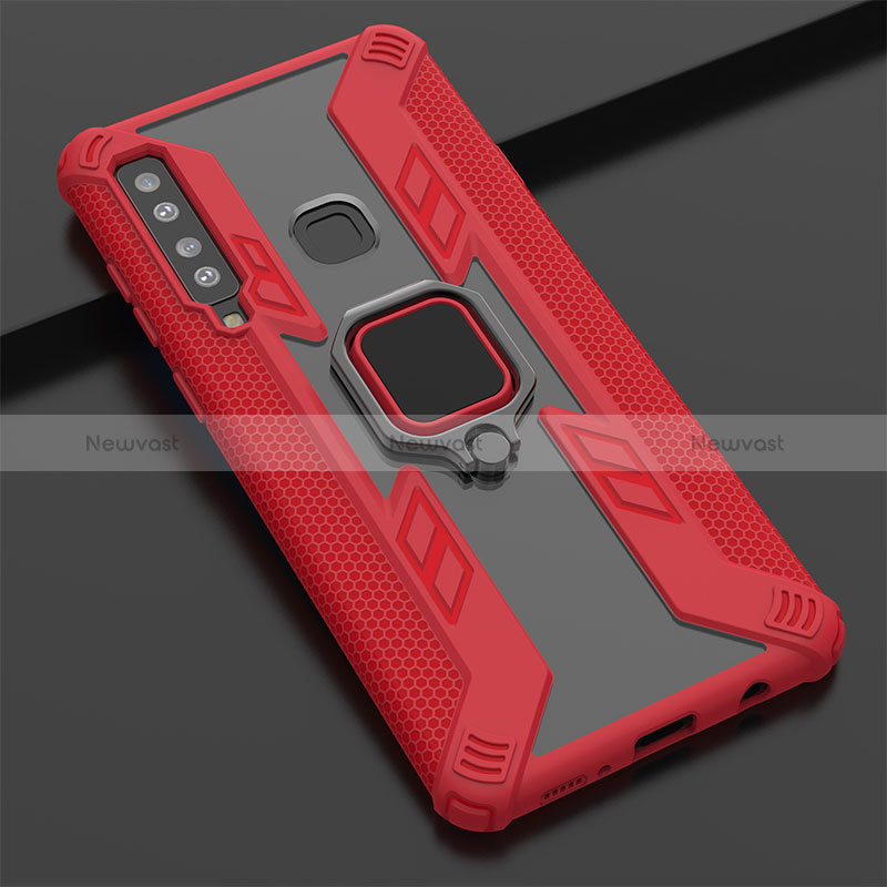 Silicone Matte Finish and Plastic Back Cover Case with Magnetic Finger Ring Stand S04 for Samsung Galaxy A9 (2018) A920