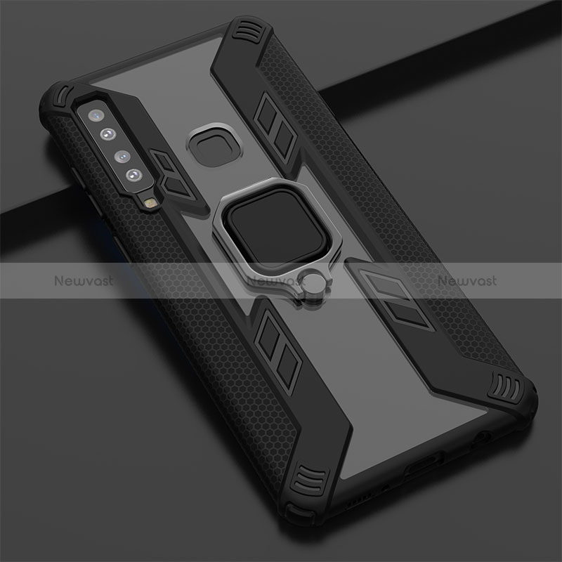 Silicone Matte Finish and Plastic Back Cover Case with Magnetic Finger Ring Stand S04 for Samsung Galaxy A9 (2018) A920