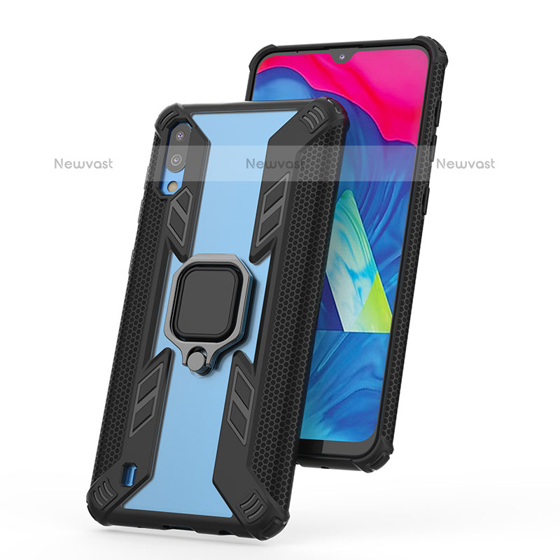 Silicone Matte Finish and Plastic Back Cover Case with Magnetic Finger Ring Stand S04 for Samsung Galaxy M10