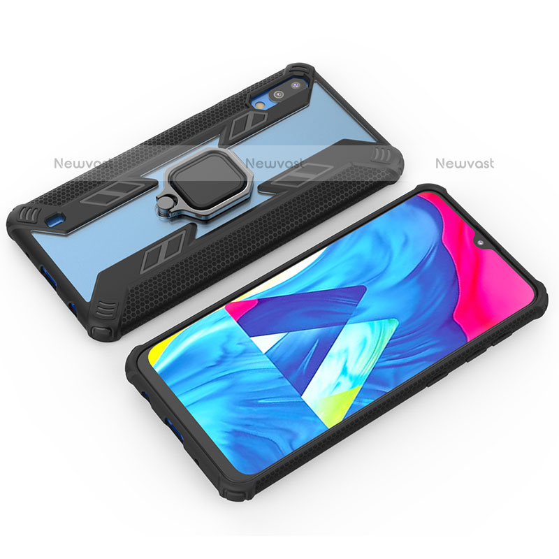 Silicone Matte Finish and Plastic Back Cover Case with Magnetic Finger Ring Stand S04 for Samsung Galaxy M10