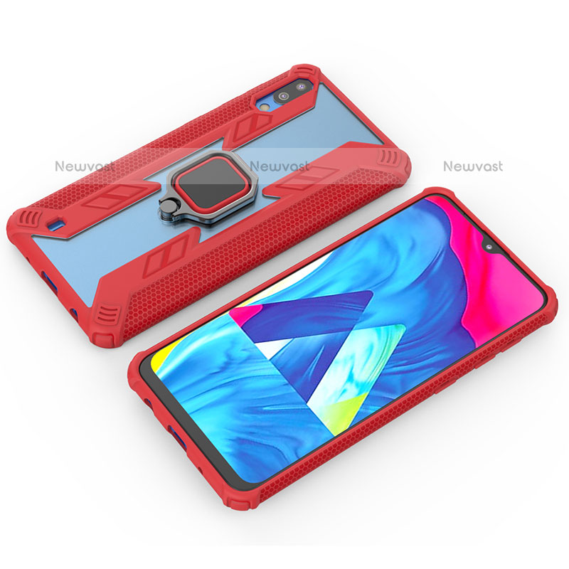 Silicone Matte Finish and Plastic Back Cover Case with Magnetic Finger Ring Stand S04 for Samsung Galaxy M10