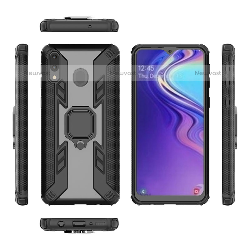 Silicone Matte Finish and Plastic Back Cover Case with Magnetic Finger Ring Stand S04 for Samsung Galaxy M20