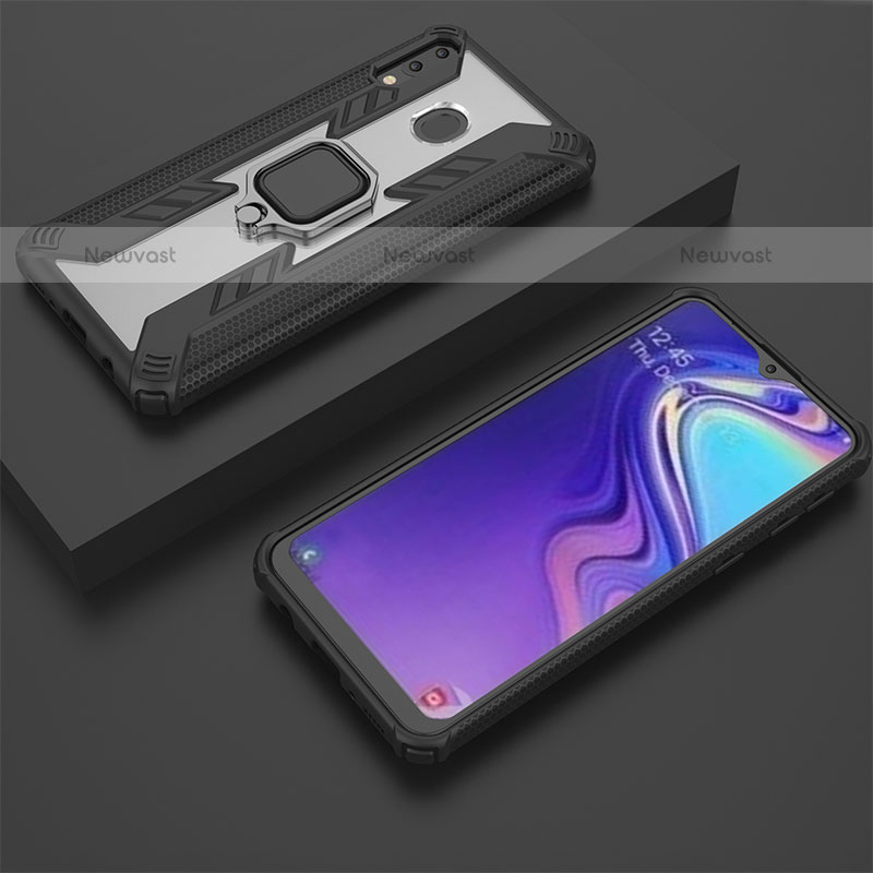 Silicone Matte Finish and Plastic Back Cover Case with Magnetic Finger Ring Stand S04 for Samsung Galaxy M20