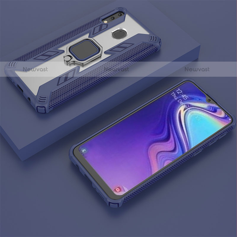 Silicone Matte Finish and Plastic Back Cover Case with Magnetic Finger Ring Stand S04 for Samsung Galaxy M20