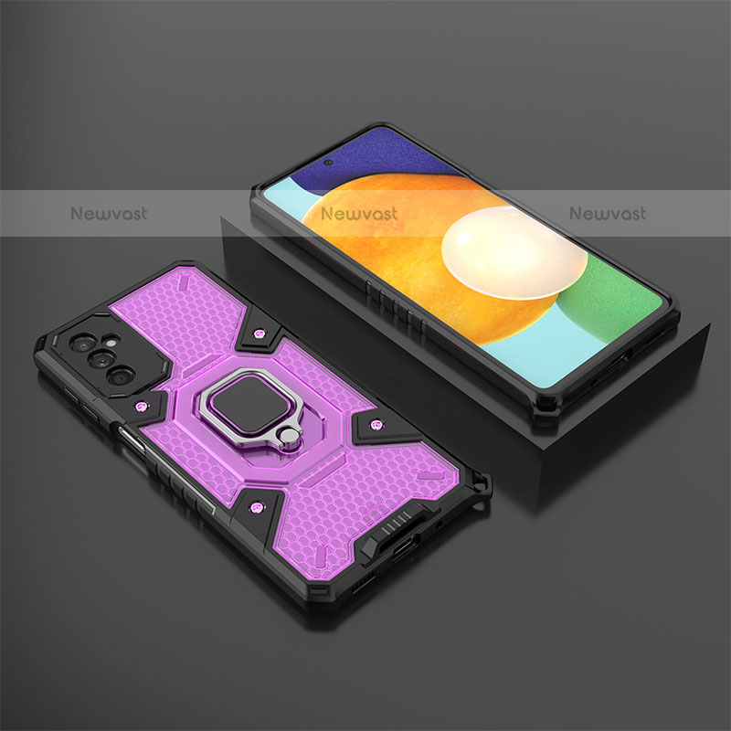 Silicone Matte Finish and Plastic Back Cover Case with Magnetic Finger Ring Stand S04 for Samsung Galaxy M52 5G