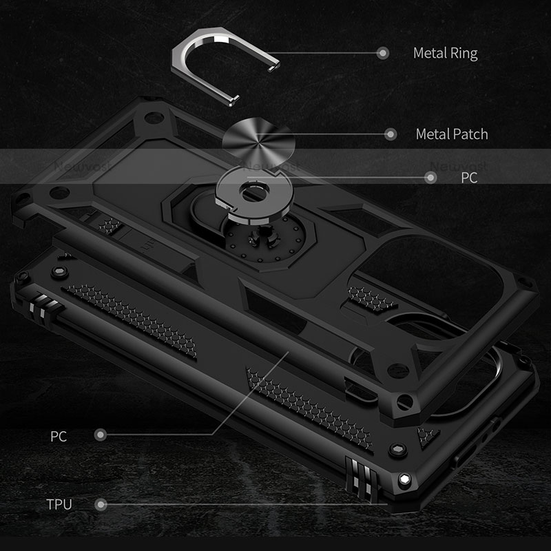 Silicone Matte Finish and Plastic Back Cover Case with Magnetic Finger Ring Stand S04 for Xiaomi Mi 11 Pro 5G