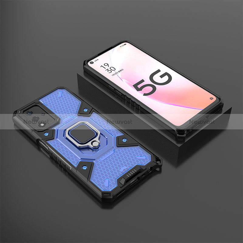 Silicone Matte Finish and Plastic Back Cover Case with Magnetic Finger Ring Stand S05 for Oppo A93s 5G