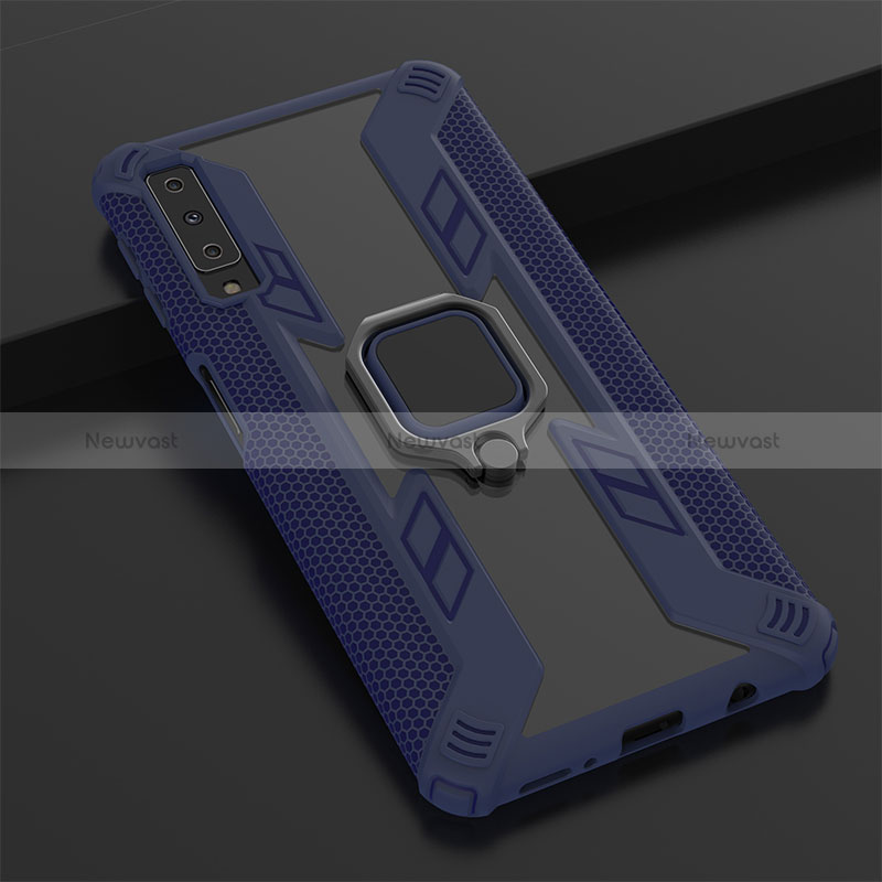 Silicone Matte Finish and Plastic Back Cover Case with Magnetic Finger Ring Stand S05 for Samsung Galaxy A7 (2018) A750