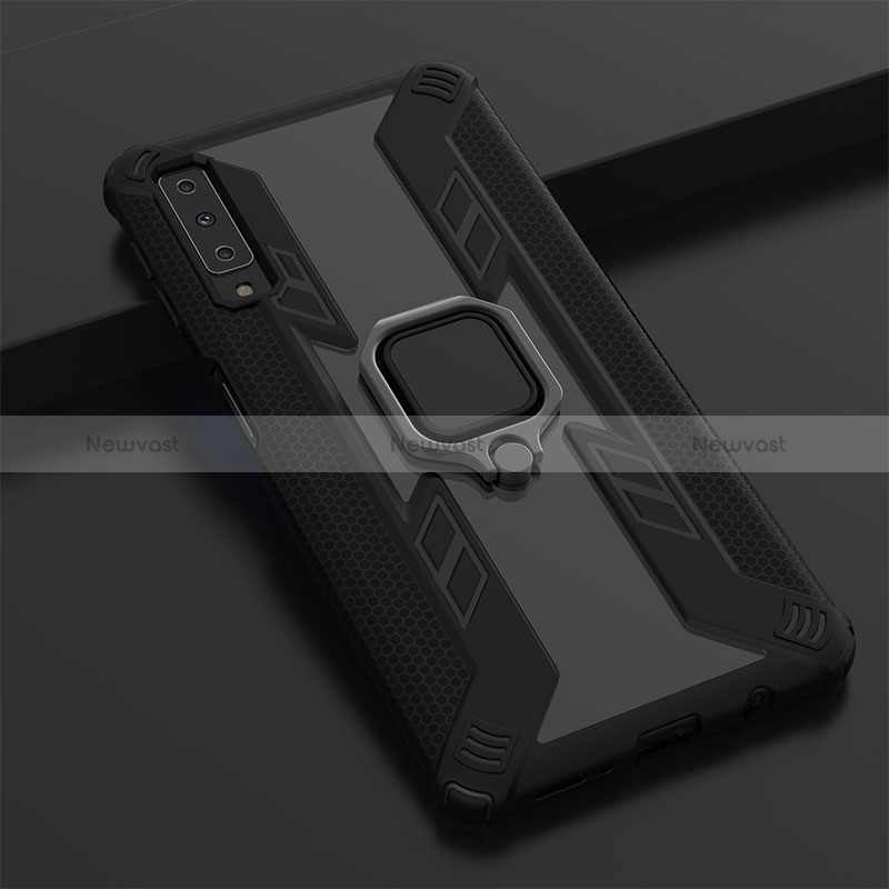 Silicone Matte Finish and Plastic Back Cover Case with Magnetic Finger Ring Stand S05 for Samsung Galaxy A7 (2018) A750