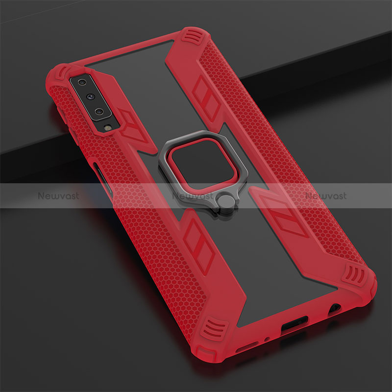 Silicone Matte Finish and Plastic Back Cover Case with Magnetic Finger Ring Stand S05 for Samsung Galaxy A7 (2018) A750