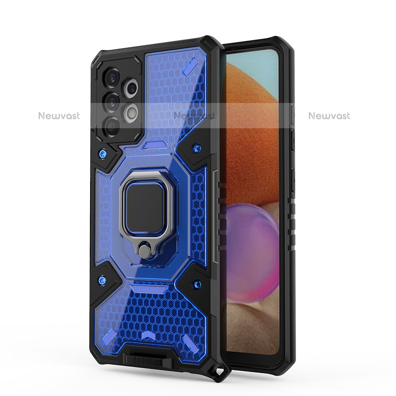 Silicone Matte Finish and Plastic Back Cover Case with Magnetic Finger Ring Stand S05 for Samsung Galaxy M32 5G