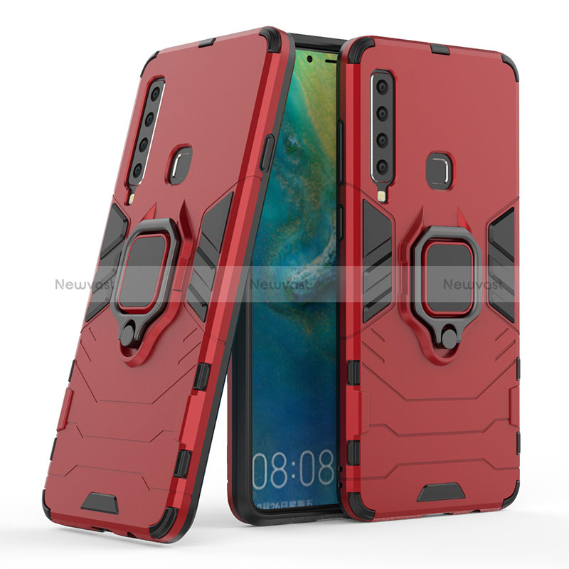 Silicone Matte Finish and Plastic Back Cover Case with Magnetic Finger Ring Stand S06 for Samsung Galaxy A9 Star Pro