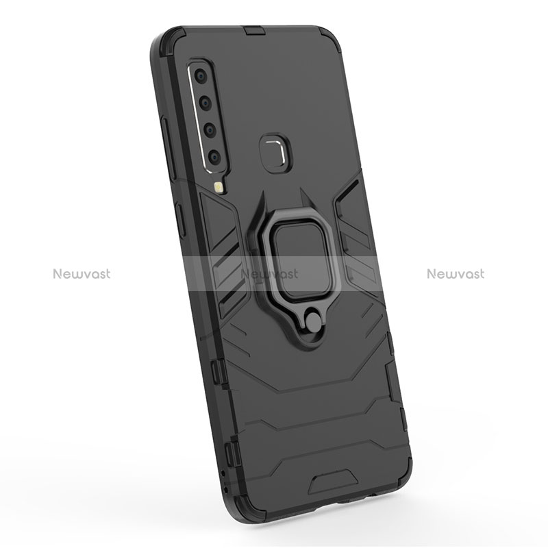 Silicone Matte Finish and Plastic Back Cover Case with Magnetic Finger Ring Stand S06 for Samsung Galaxy A9 Star Pro