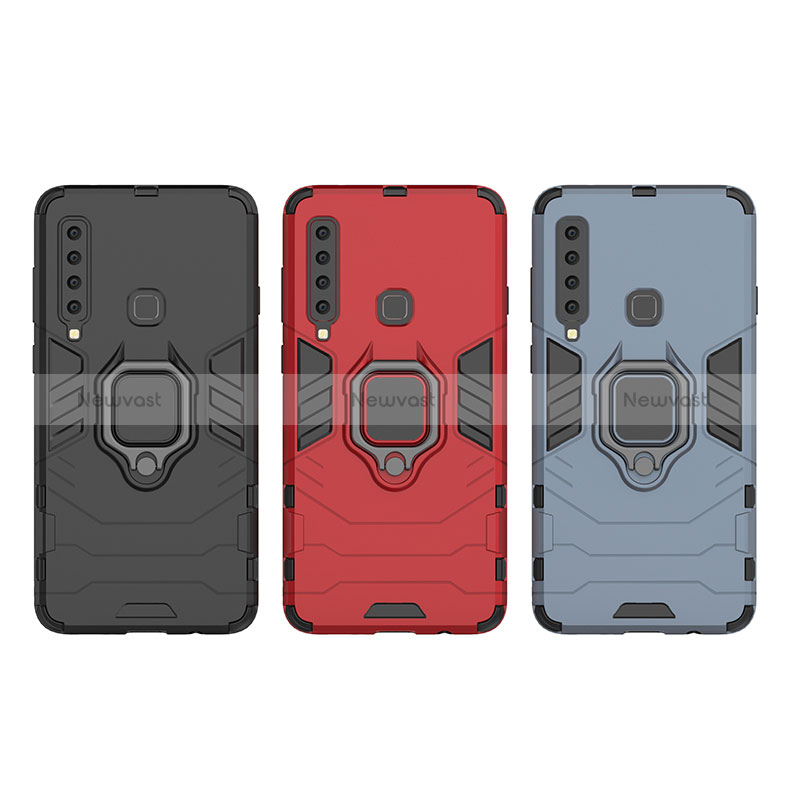 Silicone Matte Finish and Plastic Back Cover Case with Magnetic Finger Ring Stand S06 for Samsung Galaxy A9 Star Pro