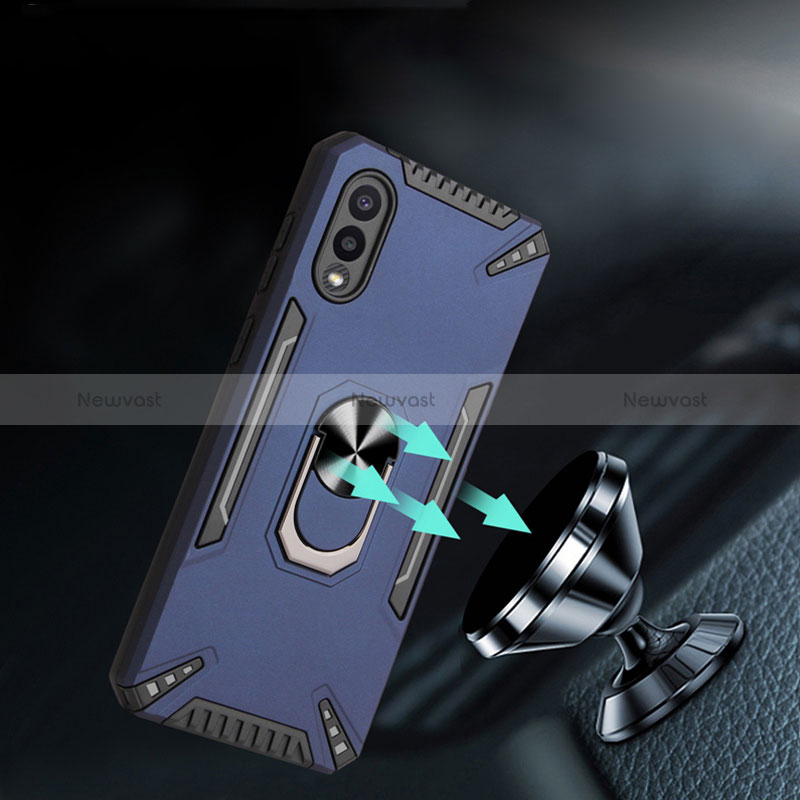 Silicone Matte Finish and Plastic Back Cover Case with Magnetic Finger Ring Stand T01 for Samsung Galaxy A02