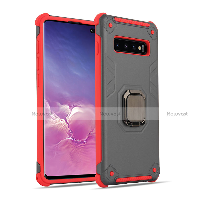 Silicone Matte Finish and Plastic Back Cover Case with Magnetic Finger Ring Stand T01 for Samsung Galaxy S10