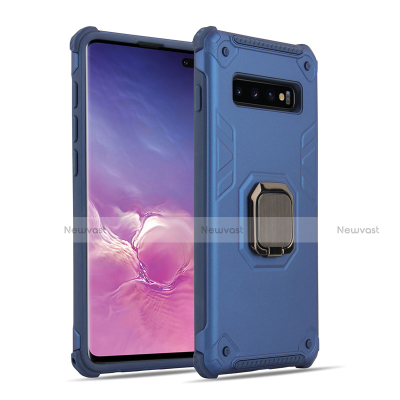 Silicone Matte Finish and Plastic Back Cover Case with Magnetic Finger Ring Stand T01 for Samsung Galaxy S10 5G