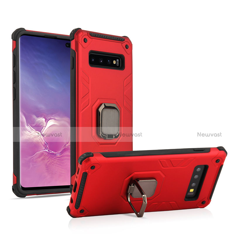 Silicone Matte Finish and Plastic Back Cover Case with Magnetic Finger Ring Stand T01 for Samsung Galaxy S10 5G