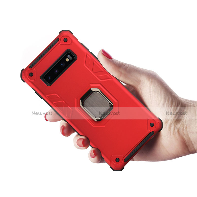 Silicone Matte Finish and Plastic Back Cover Case with Magnetic Finger Ring Stand T01 for Samsung Galaxy S10 5G