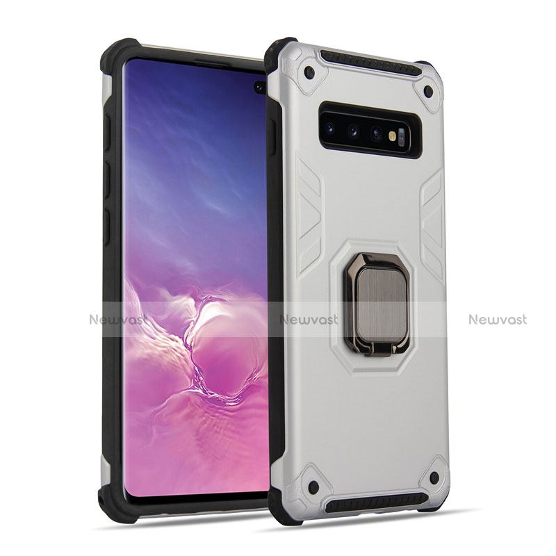 Silicone Matte Finish and Plastic Back Cover Case with Magnetic Finger Ring Stand T01 for Samsung Galaxy S10 5G