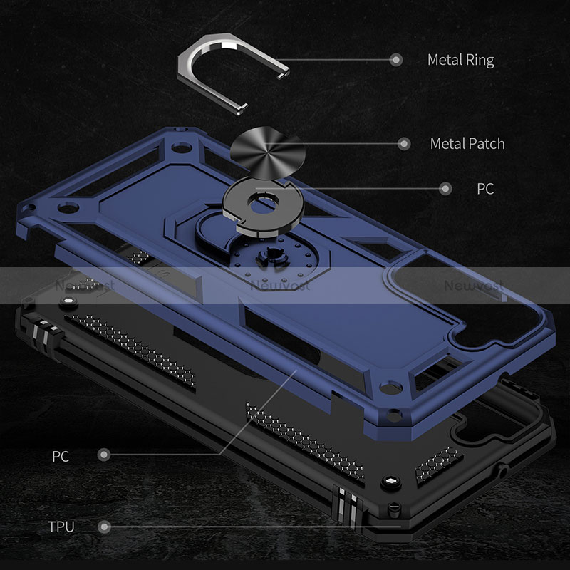 Silicone Matte Finish and Plastic Back Cover Case with Magnetic Finger Ring Stand T02 for Samsung Galaxy S24 Plus 5G