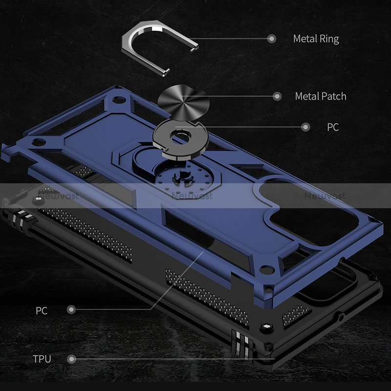 Silicone Matte Finish and Plastic Back Cover Case with Magnetic Finger Ring Stand T02 for Samsung Galaxy S24 Ultra 5G