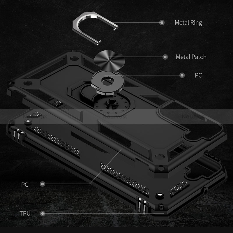 Silicone Matte Finish and Plastic Back Cover Case with Magnetic Finger Ring Stand T03 for Samsung Galaxy S22 Plus 5G