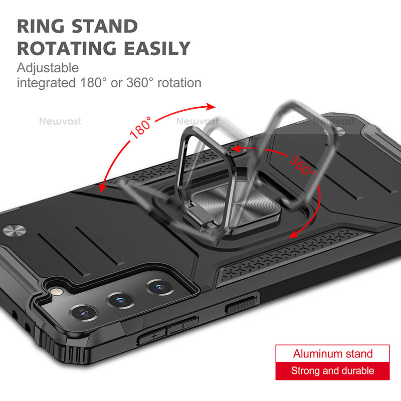 Silicone Matte Finish and Plastic Back Cover Case with Magnetic Finger Ring Stand T04 for Samsung Galaxy S21 FE 5G