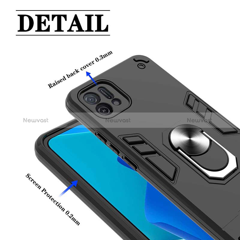 Silicone Matte Finish and Plastic Back Cover Case with Magnetic Finger Ring Stand Y01B for Oppo A16K