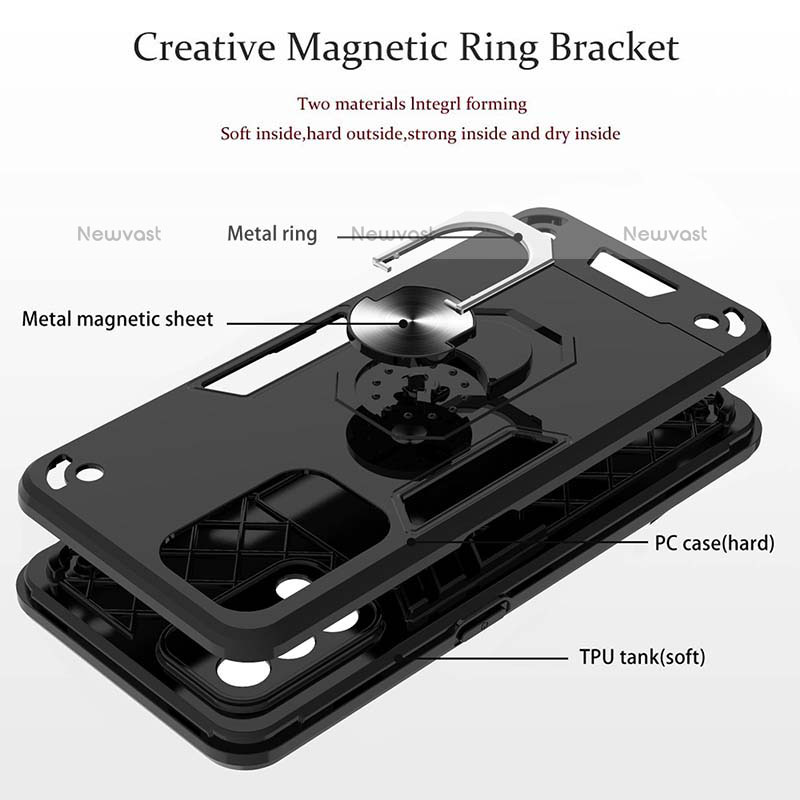 Silicone Matte Finish and Plastic Back Cover Case with Magnetic Finger Ring Stand Y01B for Oppo A74 4G