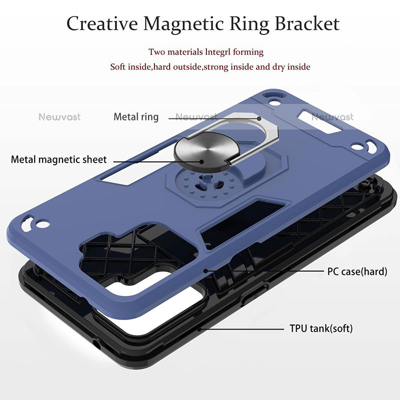 Silicone Matte Finish and Plastic Back Cover Case with Magnetic Finger Ring Stand Y01B for Oppo A94 4G