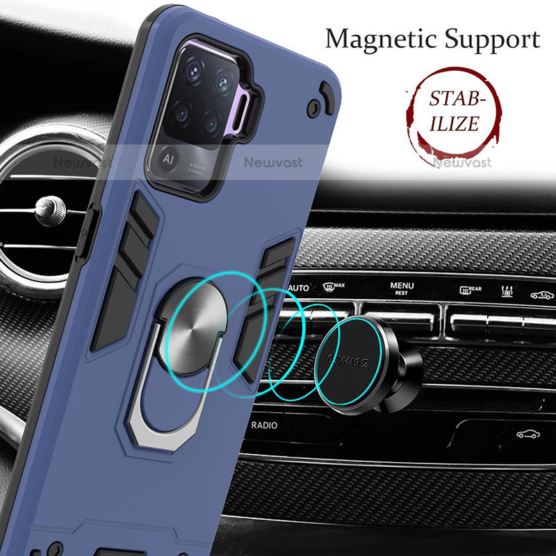 Silicone Matte Finish and Plastic Back Cover Case with Magnetic Finger Ring Stand Y01B for Oppo A94 4G