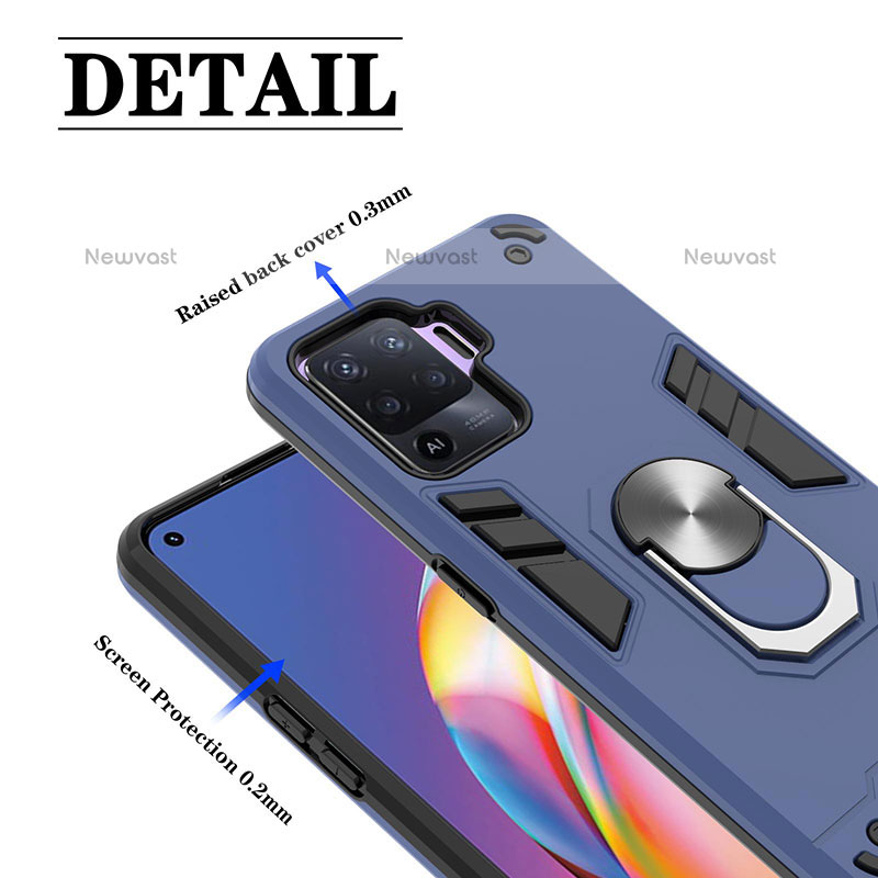 Silicone Matte Finish and Plastic Back Cover Case with Magnetic Finger Ring Stand Y01B for Oppo A94 4G