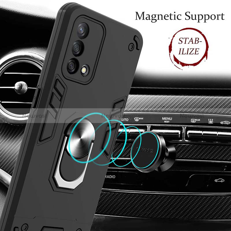 Silicone Matte Finish and Plastic Back Cover Case with Magnetic Finger Ring Stand Y01B for Oppo F19