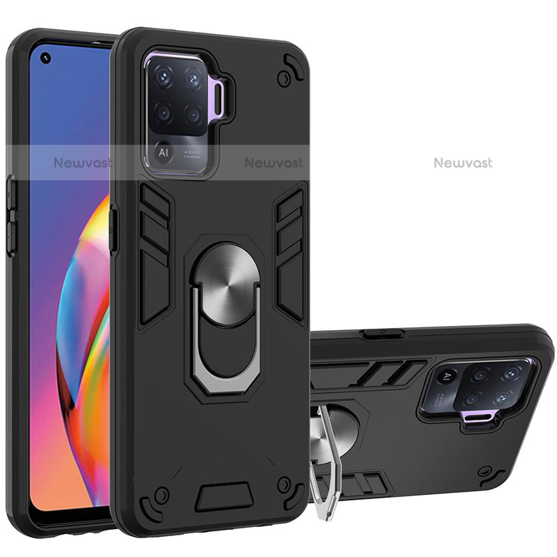 Silicone Matte Finish and Plastic Back Cover Case with Magnetic Finger Ring Stand Y01B for Oppo F19 Pro