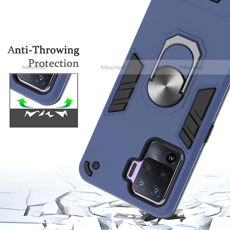 Silicone Matte Finish and Plastic Back Cover Case with Magnetic Finger Ring Stand Y01B for Oppo F19 Pro