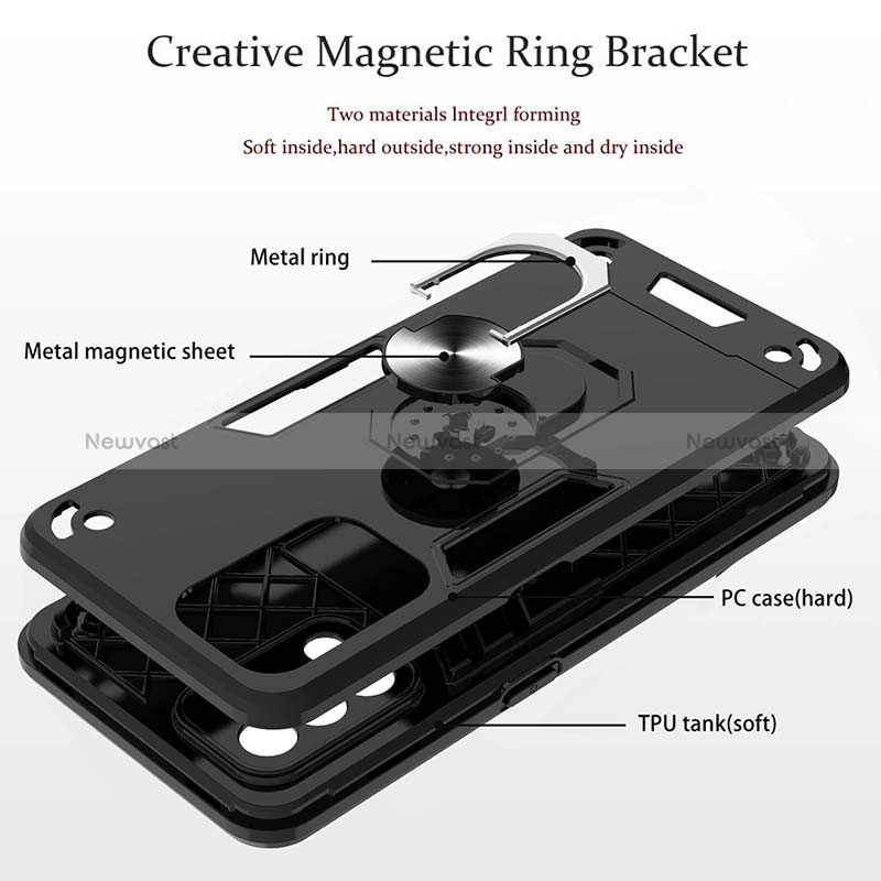 Silicone Matte Finish and Plastic Back Cover Case with Magnetic Finger Ring Stand Y01B for Oppo F19s