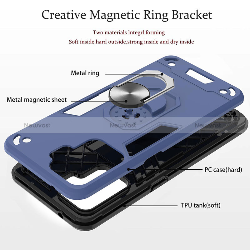 Silicone Matte Finish and Plastic Back Cover Case with Magnetic Finger Ring Stand Y01B for Oppo Reno5 Lite