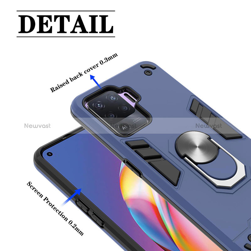 Silicone Matte Finish and Plastic Back Cover Case with Magnetic Finger Ring Stand Y01B for Oppo Reno5 Lite