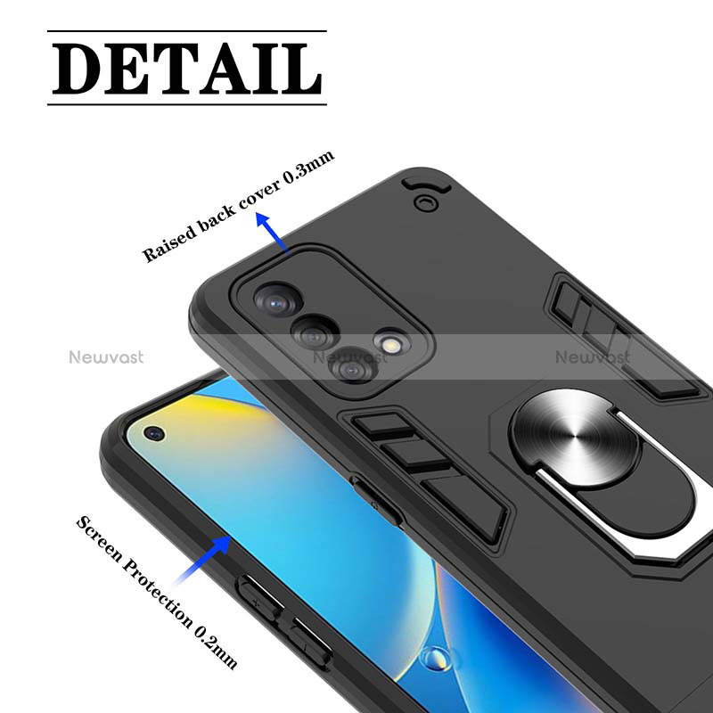 Silicone Matte Finish and Plastic Back Cover Case with Magnetic Finger Ring Stand Y01B for Oppo Reno6 Lite