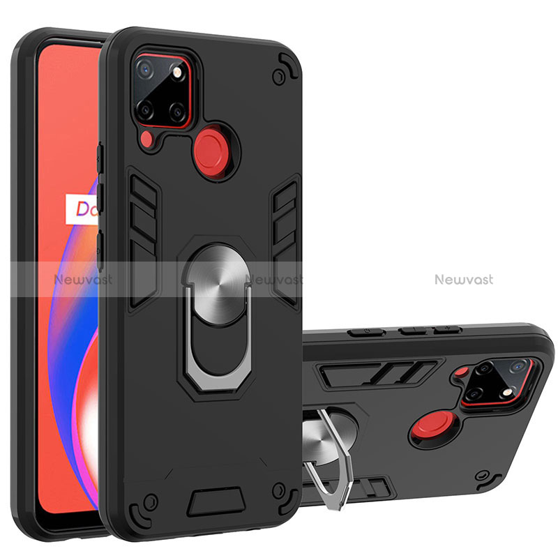 Silicone Matte Finish and Plastic Back Cover Case with Magnetic Finger Ring Stand Y01B for Realme 7i RMX2193